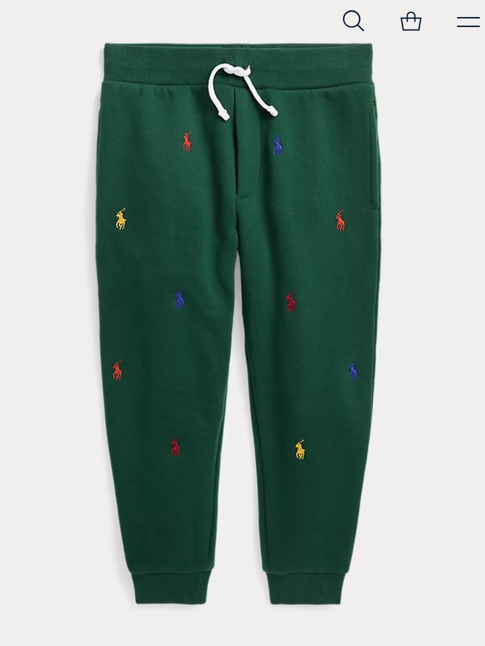 Ralph Lauren Forest Green Jogger Pants with Multicolor Polo Embroidery 2T